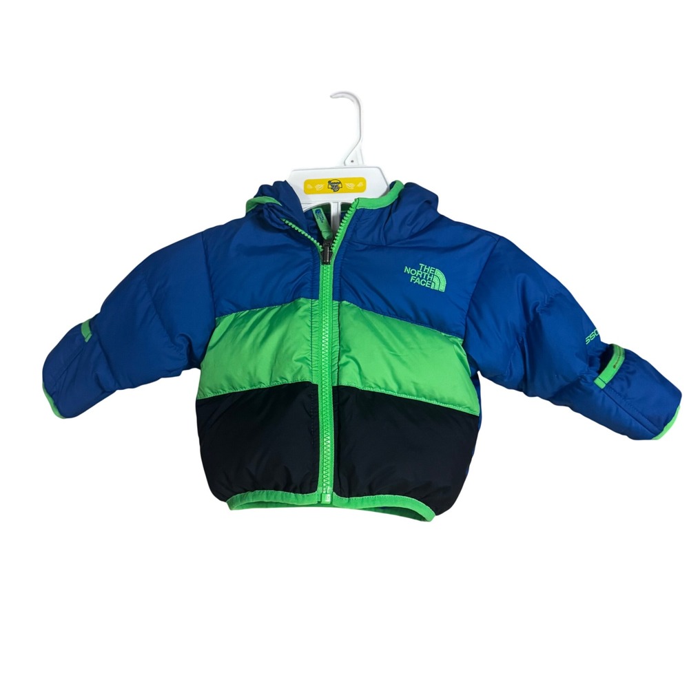 The North Face Infant 3-6M Reversible 550 Down Puffer Jacket Blue Green Black